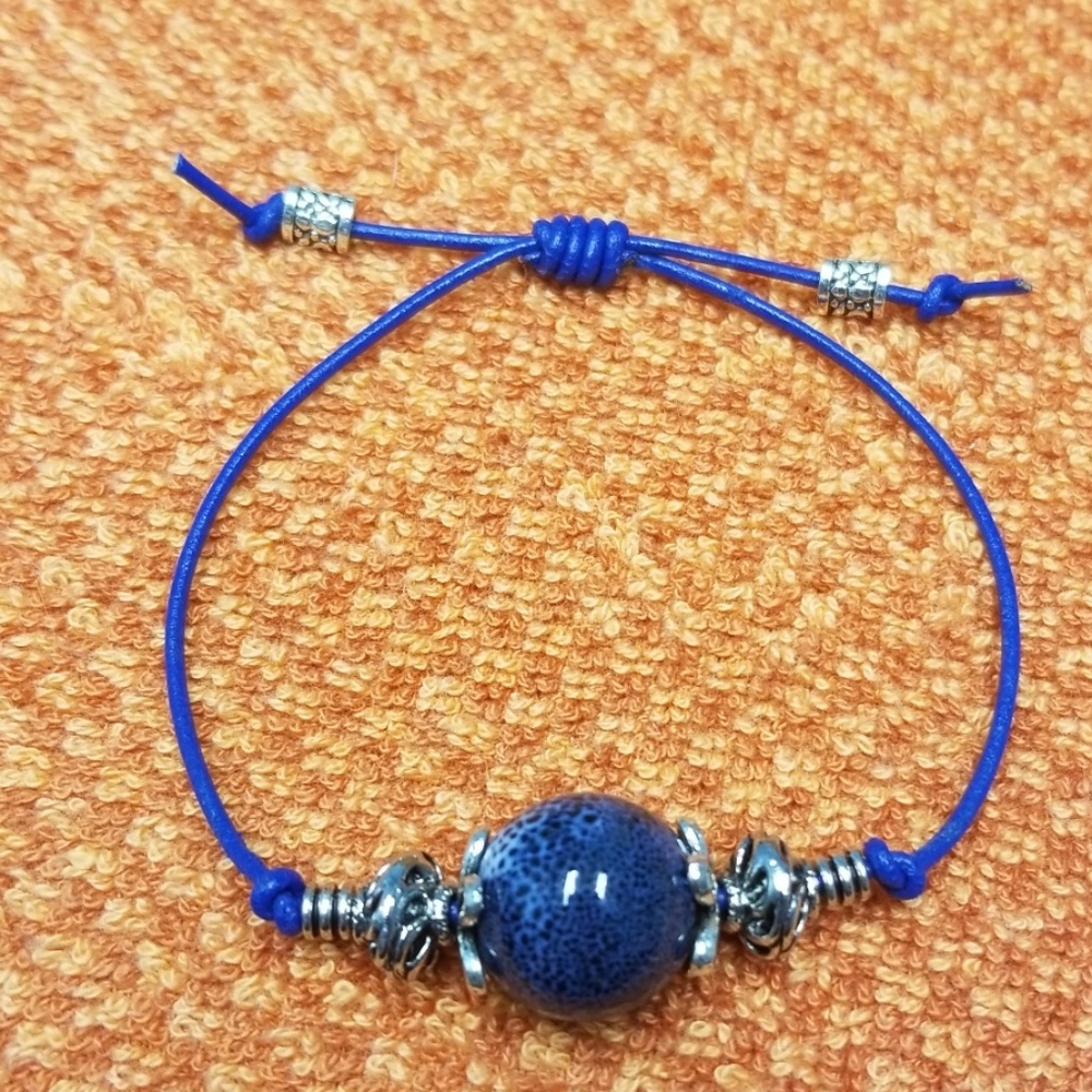 Leather Adjustable Large Bead Bracelets.